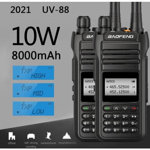 2PCS Baofeng UV-88 10W Powerful VHF/UHF Tri-Power 10W/5W/1W Two Way Radio Walkie Talkie UV88 for Hunting UV-5R TYT TH-UV8000D