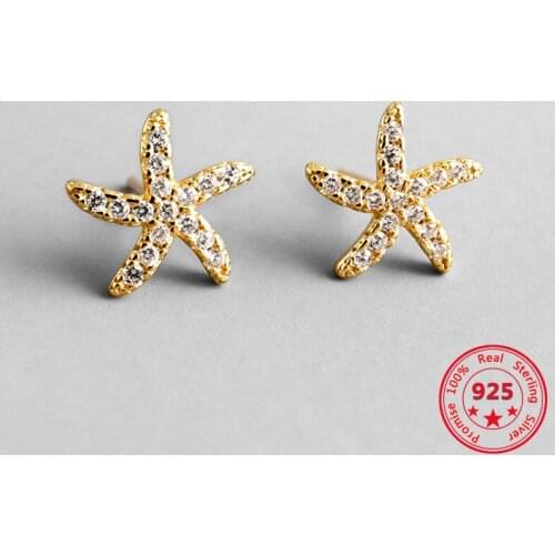 2019 Silver 925 Fantasy Starfish Small Stud Earrings for Women Clear CZ Fashion Earrings Jewelry