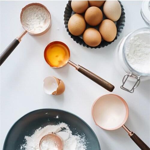 4pcs/set Stainless Steel Measuring Cup Tea Coffee Milk Golden Metal Measuring Spoon Scoop Quality Baking Kitchen Measuring Tools