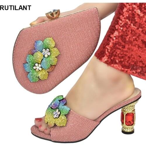 African Party Shoes and Bag Set Decorated with Rhinestone Italian Shoe and Bag Set for Party In Women High Heels Sexy Ladies