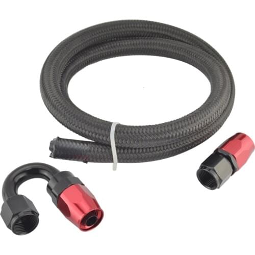 AN4 Nylon & Stainless Braided Oil/Fuel Line Hose 1 Meter Pipe+Straight+180 Degree Swivel Fitting Oil Hose End Adaptor Kit