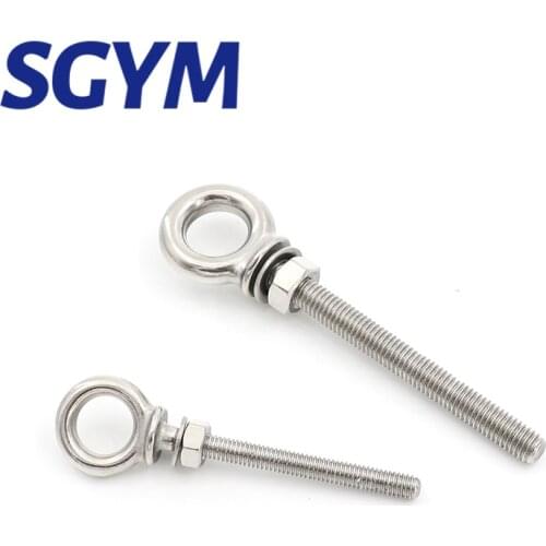 1Pcs M6 M8 M10 316 Stainless Steel Lifting Eye Bolts Eyebolts with Nuts & Washers Set Round Ring Hook Bolt Screw Fasterners