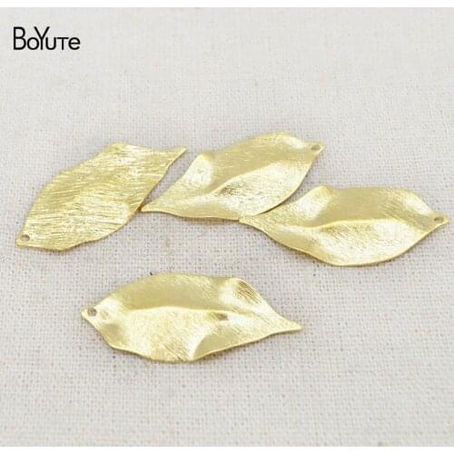 BoYuTe Wholesale (50 Pieces/Lot) Metal Brass Brushed 16*35MM Leaf Pendant Charms Diy Jewelry Accessories