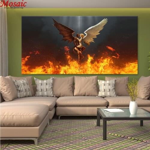 DIY 5d Diamond Painting Devil and angel love Black White Feather Angel Wings Full Square Round Diamond Embroidery 5d Large Art