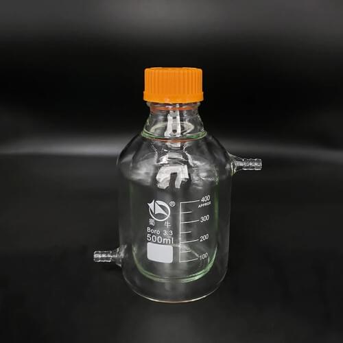 Double-deck cylindrical single-necked flat bottom flask,Capacity 500ml,GL45mm,Mezzanine jacketed reactor bottle,Reagent bottle