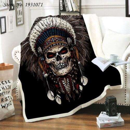 Indian Skull 3D Printed Fleece Blanket for Beds Thick Quilt Fashion Bedspread Sherpa Throw Blanket Adults Kids 01