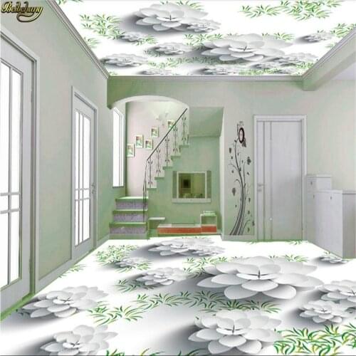 Beibehang Custom Photo Wallpaper Floor Painting Vector Fresh flowers Three-dimensional flowers 3D Floor painting PVC Self-adhesi