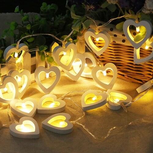 Creative 1.5m Wooden Hearts Led String Lights for Valentines Day String Lights Christmas Decoration Room Lights Decor 10 lights
