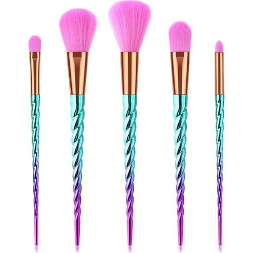 GUJHUI 5pcs Unicorn Brushes Set Mermaid Diamond Colorful Foundation Blending Power Makeup Brush Cosmetic Beauty Tool pinceaux