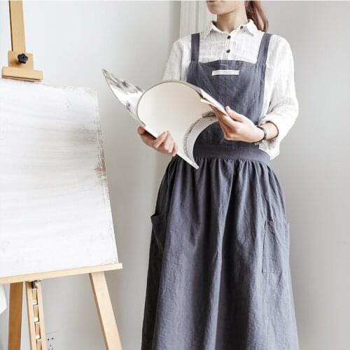 Cotton Women Unisex Aprons With Pocket Vintage Baking Coffee Art Kitchen Cooking Flower Shops For Cleaning Work Wear