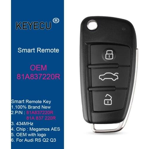 KEYECU OEM Smart Keyless Remote Key Fob 81A837220R 81A 837 220R for Audi RS Q2 RS Q3 2017 2018 2019 434MHz ID88 Chip