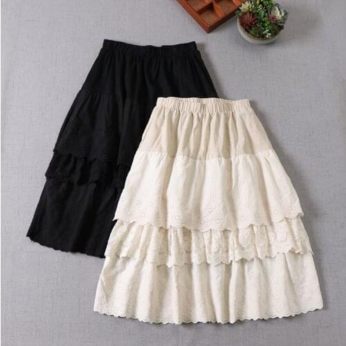 Japan Style Mori Girl Three-layer Embroidery Lace Skirt New Spring Loose A-line Midi Skirt
