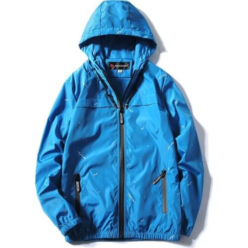 YuWaiJiaRen Hooded Jacket Men Fashion Casual Thin Print Windbreaker Men Women Zipper Jacket Hip Hop Streetwear Clothes