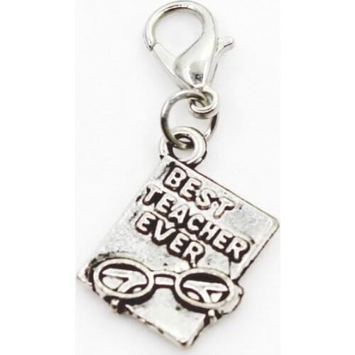 Hot Selling 20pcs/lot Best Teacher Ever Dangle Charms Lobster Clasp DIY Bracelet Necklace Pendants Jewelry Hanging Charms