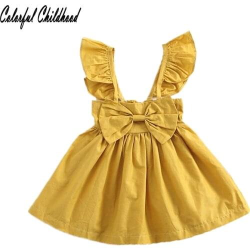 Sweet Baby Girl Dress 2018 Summer New Casual Big bow design strap dress Baby Clothes children holiday outfits