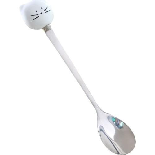 Cute Cat Tableware Party Ice Cream Stainless Steel Portable Baby Feeding Home Durable Coffee Spoon