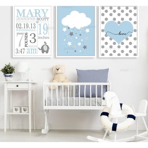 Cartoon Nursery Jenkins Baby Birth Posters Canvas Art Prints Painting Wall Picture Nordic Kids Bedroom Decoration
