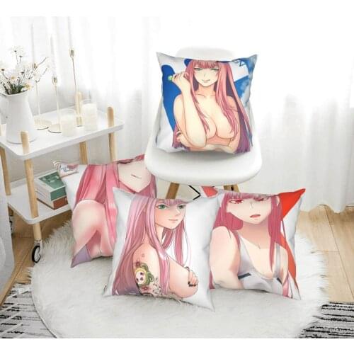 Zero Two Pink Girl 002 Goro Hiro Pillow Case Cushion Anime Harajuku Polyester Decor for Home Car Sofa Body Pillowcases