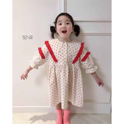 Baby Girl Dress Fashion Korean Wave Dot Printing Kids Girl Long Sleeve Dress Casual Autumn New Arrival Lapel Kids Clothing 2020