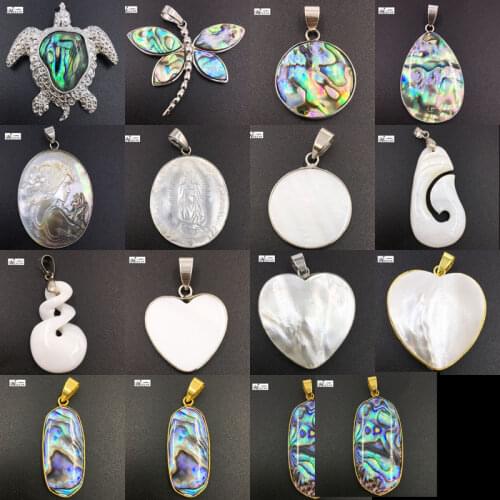 New Zealand Abalone Mother of Pearl Shell Art Oval Dragonfly Turtle Heart Round Women Men Pendant Bead WB695