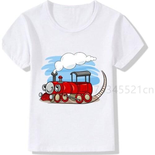 Train Cute Cartoon Freight Train Baby Boys Favorite Child Clothing White T-shirt Fashion Streetwear Kids T-shirts Plus Size