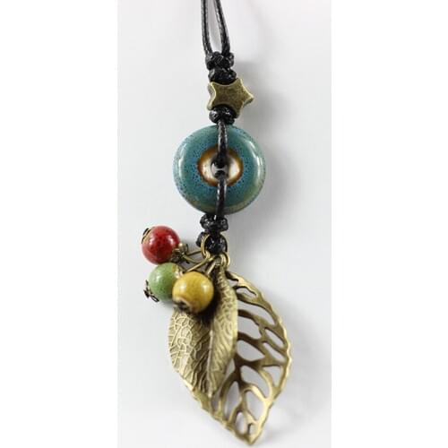 Hollow Leaves Pendant Necklaces Women Men Weave Cord Chain Star Choker Ceramic Beads Pendants Charm Sweater Jewerly Accessories