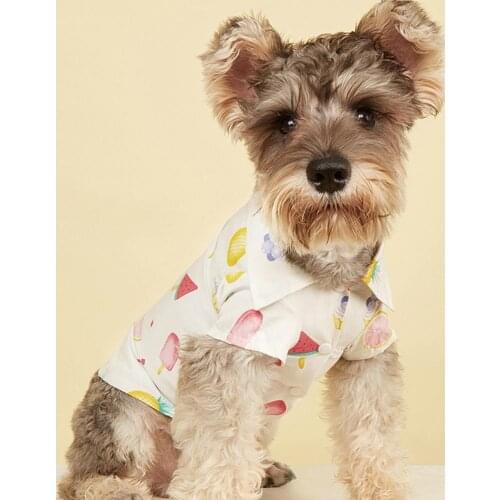 Puppy Shirt Button Closure Fruit Printing Two-legged Cotton Turndown Collar Pet T-Shirt Cloth Summer Wedding Party