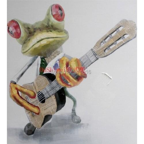 Hand-painted Oil Painting On Canvas Painted Home Decor Animals Guitar Frog Pictures For Living Room Abstract MusicPainting Art