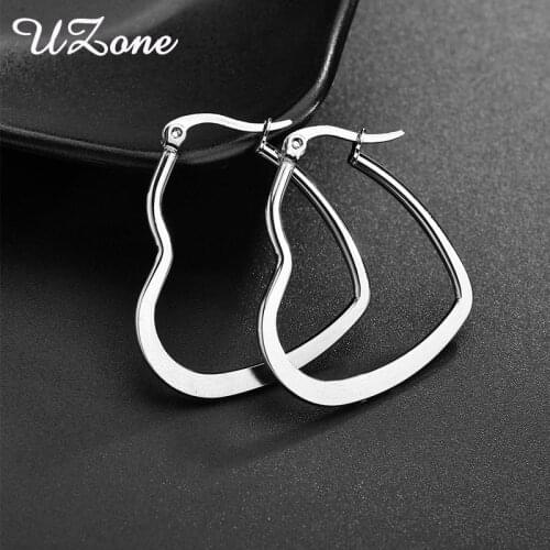 UZone Super Sexy Large Heart Hollow Hoop Earrings For Women Stainless Steel Statement Earrings Friendship Jewelry