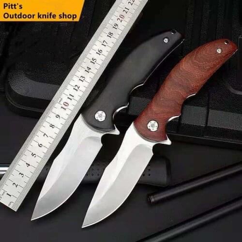 LY Folding Knife With Wooden Handle, 9CR18MOV High Hardness Outdoor Little Knife, Portable Camping Self-Defense Knife EDC Tool