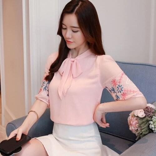 Floral bordado mulheres tops moda 2019 chiffon mulheres