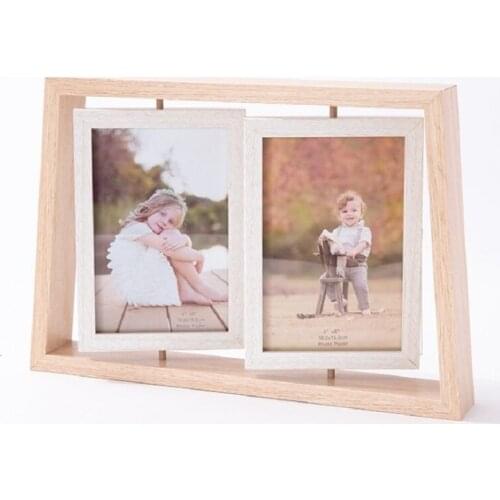 Rotable Home Photo Frame 2 Boxes Horizontal Vertical Format Frame Vintage Photo Inner Frame Picture Double Side Table Wall Decor