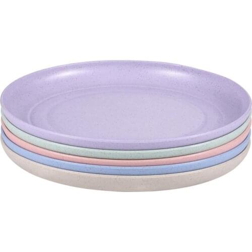 Yardwe 5pcs Wheat Straw Plates Unbreakable Lightweight Dinner Plates Reusable Sturdy Dinnerware Set for Home Kitchen