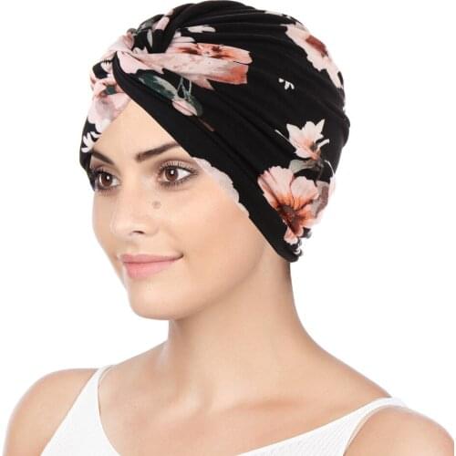 Women Muslim Cotton Turban Folding Cross Knotted Hair Ribbon Scarf Elastic Head Wrap Headwear Bandanas Lady Hair Hats Beanie