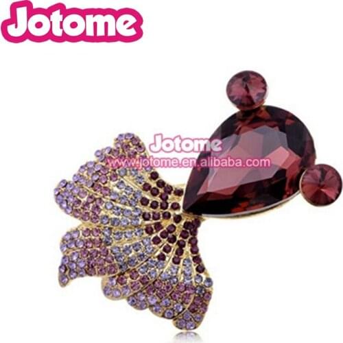 Women Clothes Decorative Synthetic Gradient lovely Crystal Rhinestone Tail Teardrop Body Cartoon Goldfish Brooches and Pins
