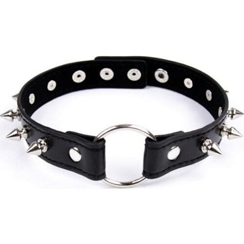 Candiway Adjustable Black PU Leather Sexy Punk Rock Gothic Spikes Choker Rivet Series Choker Erotic Unisex Toys For Women Men