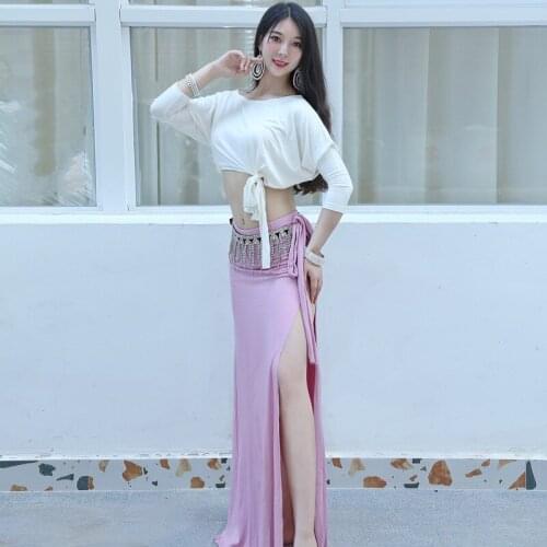Fashion Elegant Women Belly Dance Suit Bellydance Costumes Beginner Dancing Skirt Belly Dance Top Solid Color Long Skirt Suit