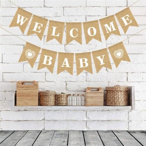 1 set Pull flag Ceiling Decoration party Supplies Linen Zipper Outdoor Wedding Welcome Baby Burlap Swallowtail Flag Photo Props