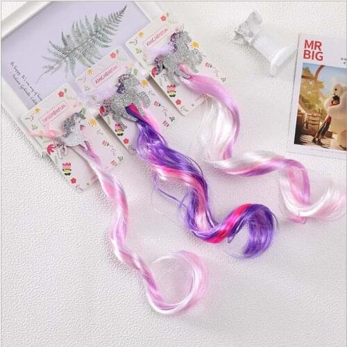 1PC Fashion Gradient Colorful Wigs Hairpins Sweet Princess Rainbow Hair Ornament For Girl Hair Accessories Lovely Headwear