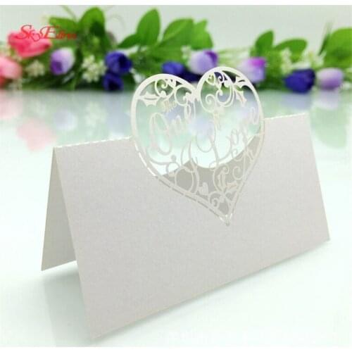 100pcs/pack Multicolor Laser Cut Place Cards Heart Shape Wedding Name Cards For Party Table Decoration Seat Card 5Z-SH077
