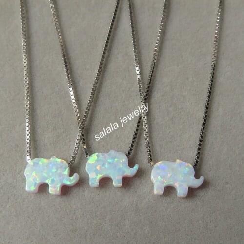 12pcs/lot Op17 White Elephant Opal Necklace 8x11mm Elephant Opal Necklace 925 Sterling Silver Elephant Fire Opal Necklace