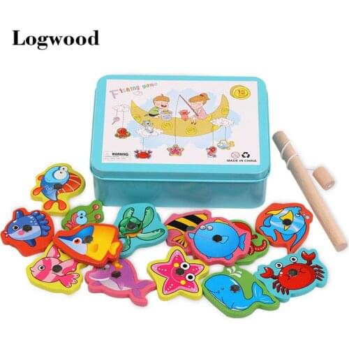 15pcs Baby Wooden Toys Magnetic Fishing Educational Fishing game Puzzle Wooden Toys Table Game for Baby Child Birthday Gifts