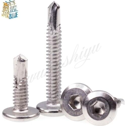 20pcs 410 Stainless Steel M5 M5.5 M6 Flat Head Hex Drill Tail Self-tapping Screws