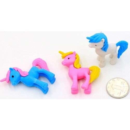 3pc Kawaii Unicorn Pony Eraser Student Creative Novelty Kids Stationery Pencil Eraser Promotion Office School Supplies