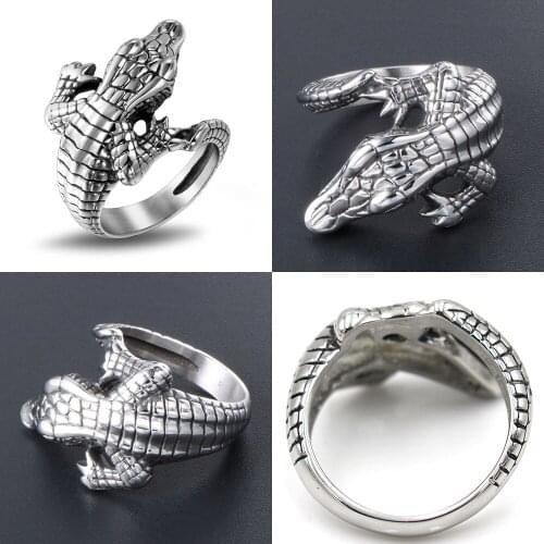 316L Crocodile Men Calvarium Skull Punk Vintage Ring Gothic High Quality Stainless Steel Biker Rings Motorcycle jewellery