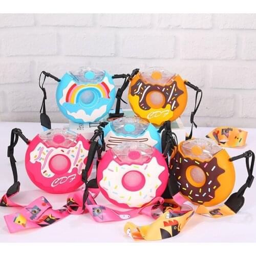 380ml Cartoon Donut Kettle for Kids with Straw Bpa Free Plastic Cup Portable Silicone Cute Water Bottles Drinking Donut Kettle