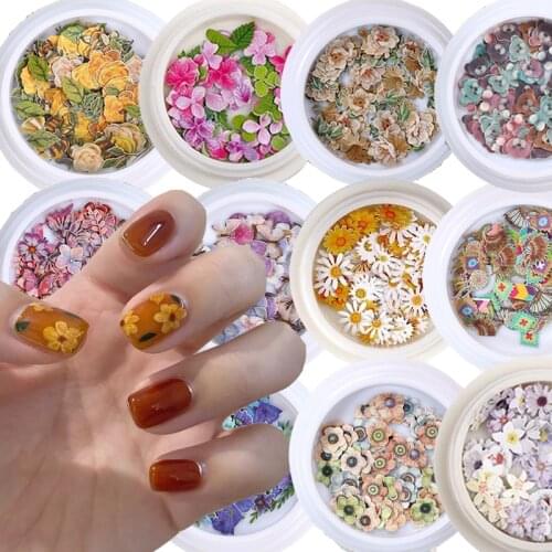3D Nail Art Flowers Animal Butterfly Wood Pulp Mixed Nail Patch DIY Simulation Dried Flowers Nail Art Decorations Accessories
