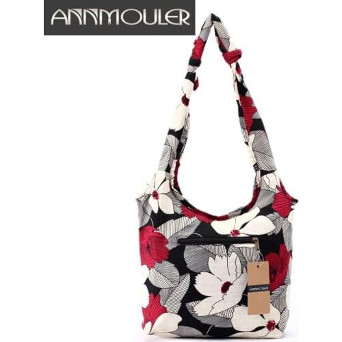 Annmouler Vintage Women Messenger Bag Cotton Fabric Shoulder Bag Bohemian Chic Hobo Bag Gypsy Bag Travel Tote Sling Handbag