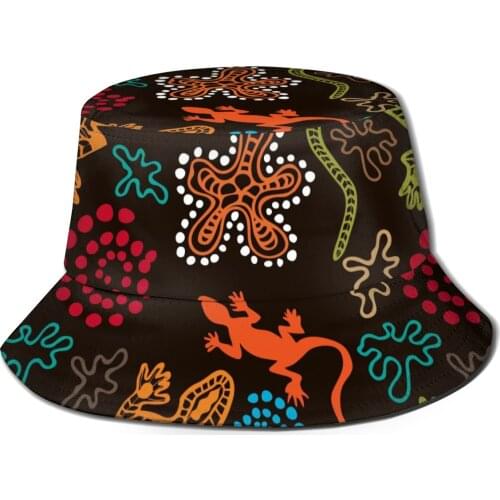 CINESSD New Fashion Bucket Hats Fisherman Caps For Women Men Gorras Summer Ethnic Lizards Stones Sand Fantasy Flowers