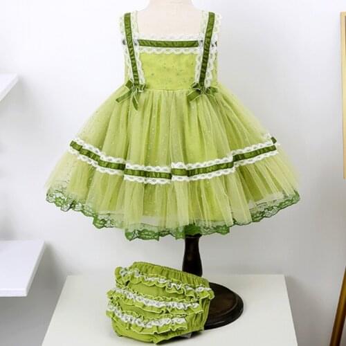 Summer baby girl ball gown dress vintage spanish for kids vintage mesh stiching children sleeveless birthday party dress
